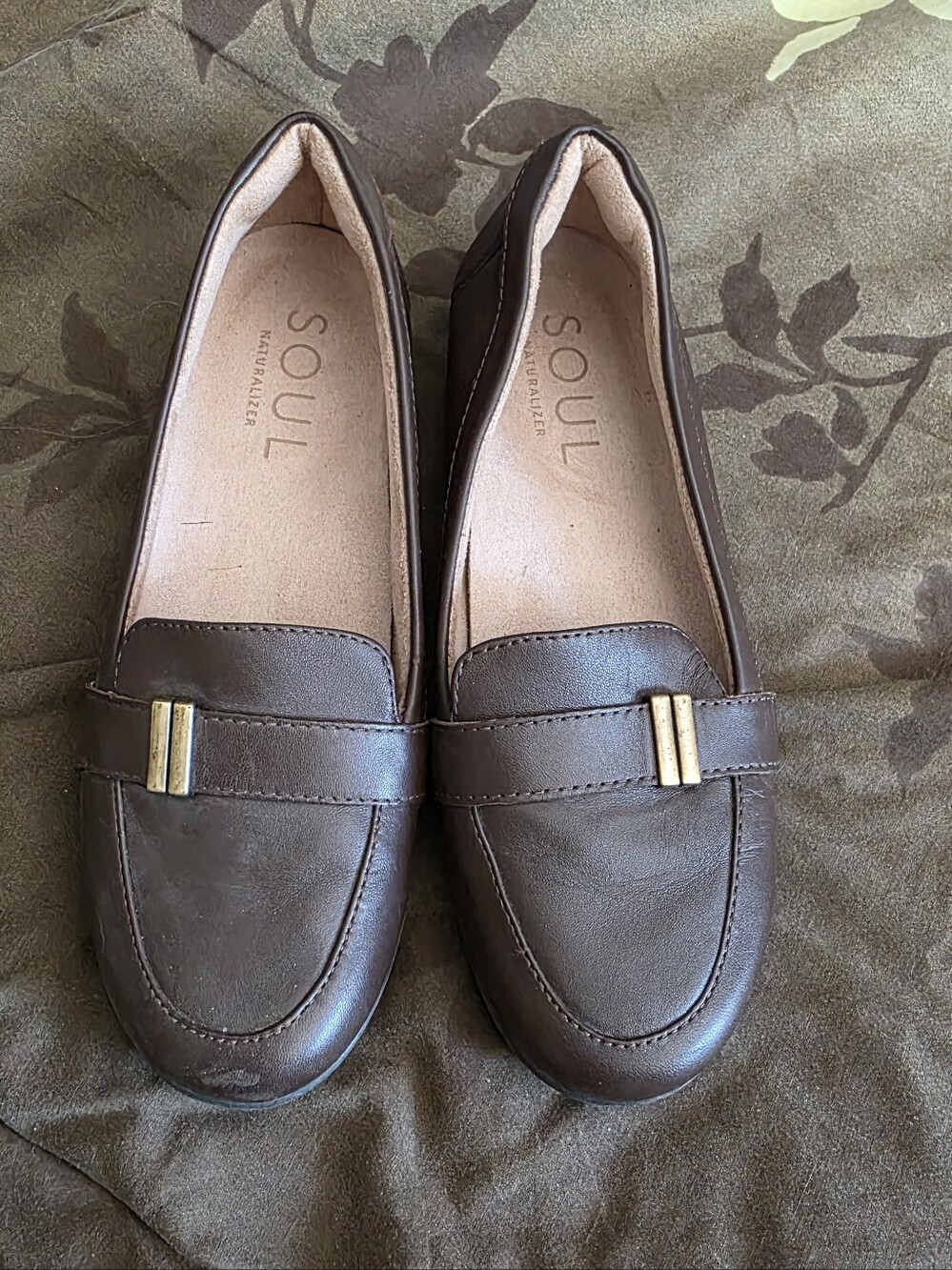 SOUL Naturalizer Dark Brown Leather Loafers with Gold Accent